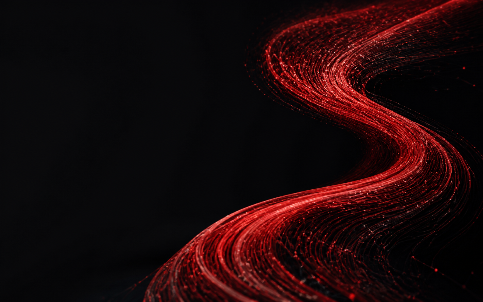 Red data filaments moving through a dark field